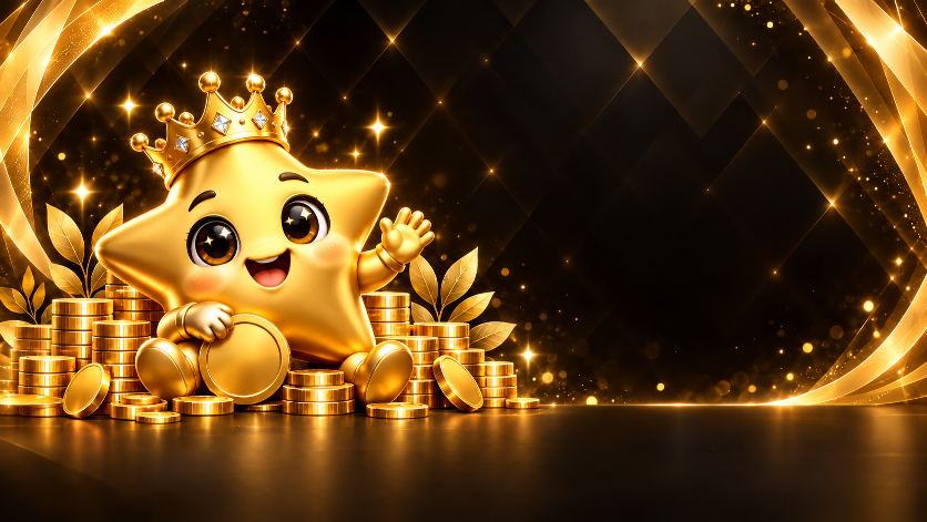 Crowned panda sitting with gold coins